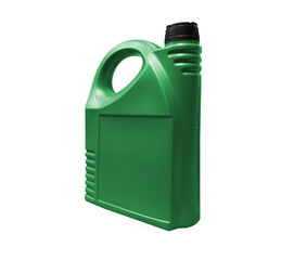 New plastic oil canister isolated on white background. Storage tank. Canister for gasoline, diesel...