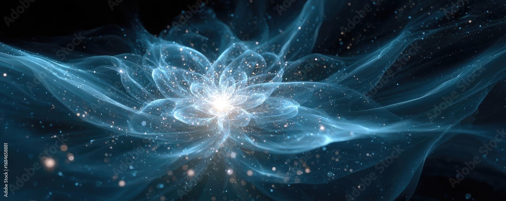 Poster dark blue and glow particle abstract background concept. abstract representation of cosmic energy an