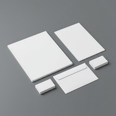 静謐な白、グレーの背景 洗練された紙製品