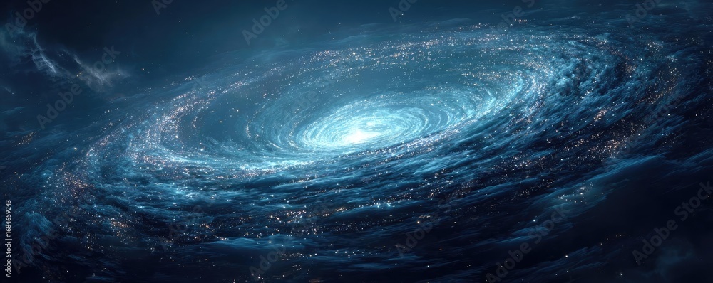 Poster dark blue and glow particle abstract background concept. a captivating image of a swirling galaxy fi