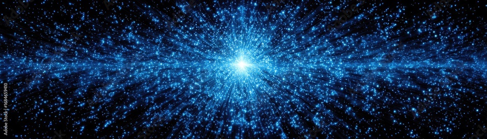 Poster dark blue and glow particle abstract background concept. a stunning visual of a cosmic explosion in 