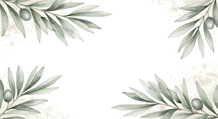 Watercolor Olive Branch Arrangement with Delicate Leaves and White Background