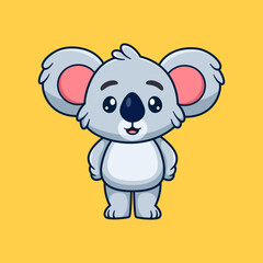 Cute cartoon koala standing isolated on white background.