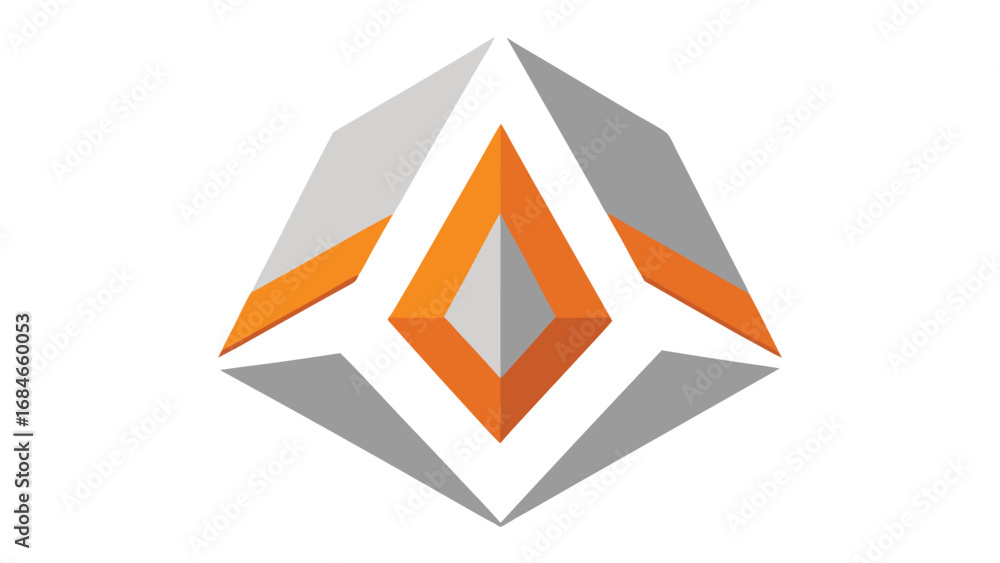 Poster abstract geometric logo shape with orange and gray elements on white background angular architecture