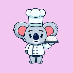 Cute koala Chef Cooking Cartoon . Animal Food Icon Concept