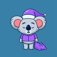 Cute koala Sleepy Holding Pillow Cartoon. Animal Nature Icon Concept