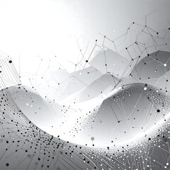 Abstract grayscale illustration of interconnected lines and points creating a dynamic, flowing design.