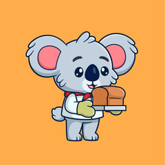 Cute koala chef holding bread bakery