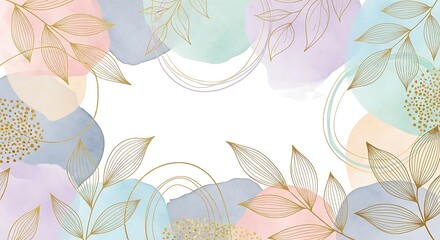 Watercolor Pastel Blooms with Golden Veined Leaves and Delicate Gold Accents