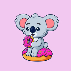 Cute koala Eating Doughnut Cartoon