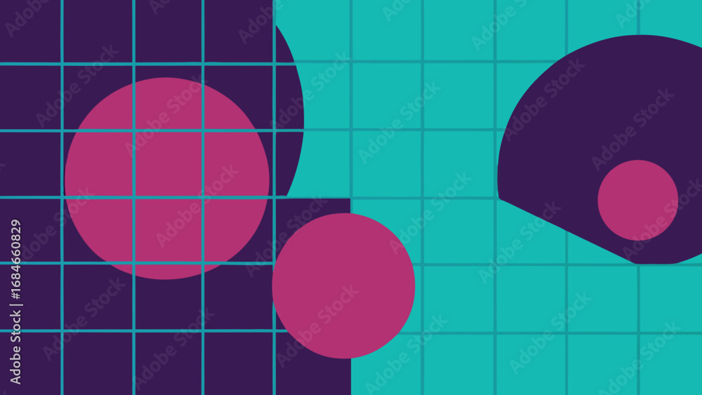 Aufkleber abstract geometric pattern with overlapping circles and grid lines in purple teal and pink backgroun