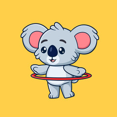 Cute koala Playing Hula Hoop Cartoon