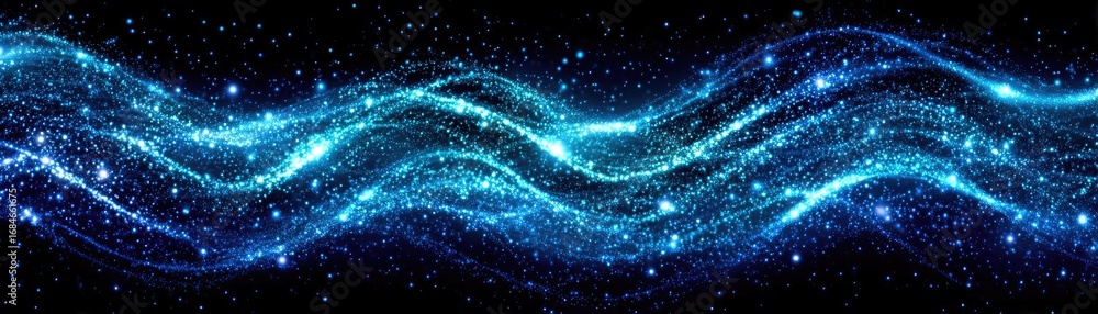Poster dark blue and glow particle abstract background concept. abstract blue wave pattern with a starry ce