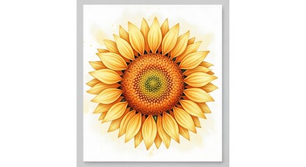 Watercolor Sunflower Illustration with Detailed Petals and Textured Center