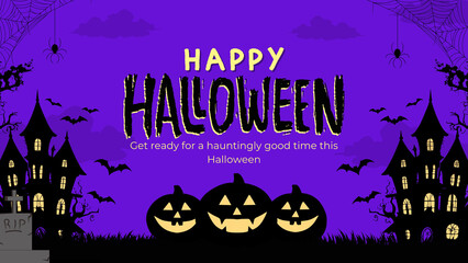 Spooky Halloween background featuring a haunted house, eerie fog, flying bats, and a glowing full moon, creating a chilling atmosphere for your Halloween-themed designs and projects.