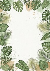 Watercolor Tropical Foliage Frame with Monstera and Palm Leaves on Textured White