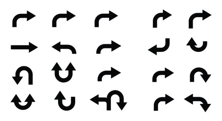 Fototapeta premium Collection of black arrow icons pointing in different directions.