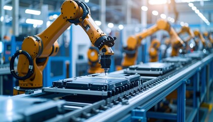 Robotic Arm Precision Manufacturing: Automated Assembly Line in Modern Factory