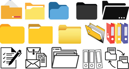 Folder icon set. Documents directory. Desktop icons. My computer PC shortcut signs. System software and devices. New eleven inspired vector illustrations.Document symbol icon for website design.