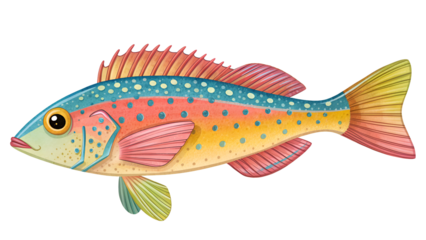 Colorful spotted fish with fins and tail isolated on a transparent background aquatic animal