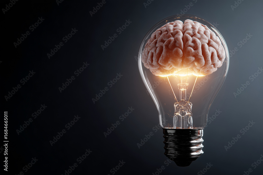 Poster a light bulb with a brain inside of it