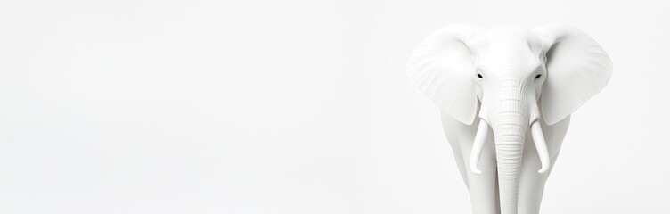 White elephant standing on clean white background with ample copy space to the left for poster or banner design concept. Ai generative. Ai generative