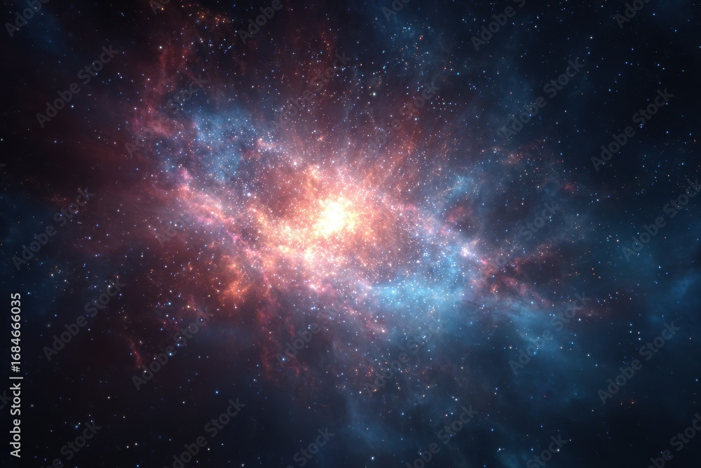 Poster loop animation of a vibrant space nebula glowing brightly against the backdrop of a vast universe in
