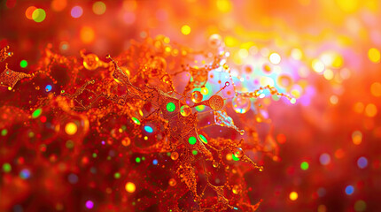 Red luminous abstract background with glitter texture.