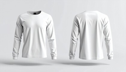 White Long Sleeve T-Shirt Mockup - Front and Back View,Blank White Long Sleeve Shirt for Clothing Brand and Apparel Design Presentation