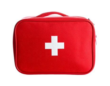 A red medical first aid bag, a crucial accessory for health and emergencies, isolated on a white background.