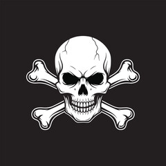 A stylized white skull and crossbones graphic on a dark background.