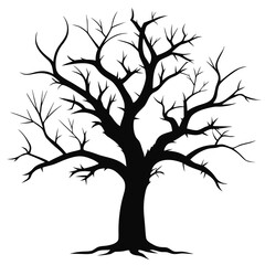 Obraz premium Barren dead tree with jagged branches, a stark and spooky silhouette on a clean white background, for Halloween or gothic-themed concepts.