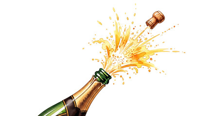 Champagne bottle cork popping with sparkling liquid splashing in celebration for special occasions