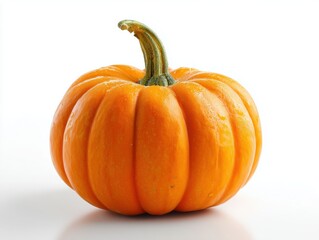 Obraz premium Single pumpkin front view on white background, minimalist still life photography for autumn themes and Thanksgiving designs