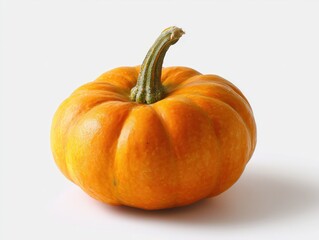 Single pumpkin front view on white background, minimalist still life photography for autumn themes and Thanksgiving designs