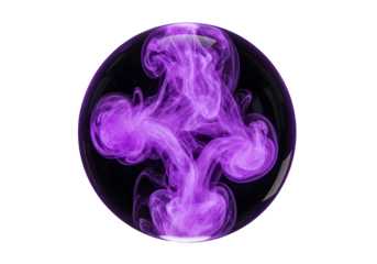 A vibrant purple sphere filled with swirling, smoky, abstract patterns against a black backdrop.