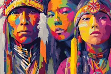 Fototapeta premium colorful illustration of a red Indian people. native North American people illustration