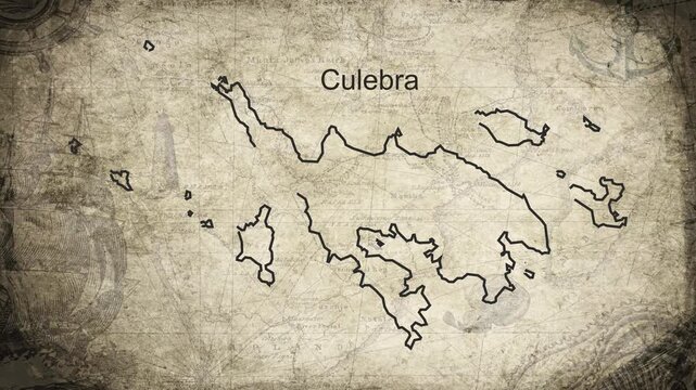 Culebra map drawn on a cartography background sheet of paper