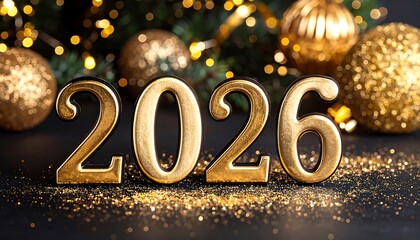 Celebrate the arrival of 2026 with dazzling golden numbers and festive holiday bokeh lights