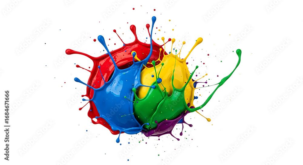 Poster colorful paint splashes creating dynamic motion in an artistic display