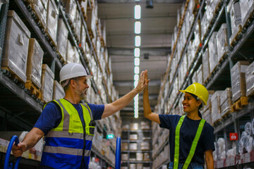 Logistics employees are working warehouse.