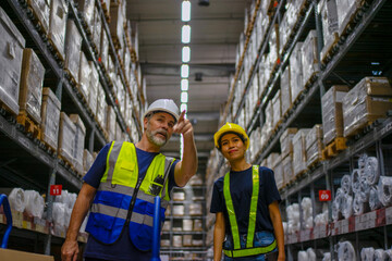 Logistics employees are working warehouse.