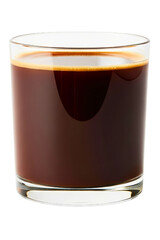 Glass of dark-brewed coffee with a layer of foam on top isolated on a transparent background