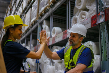 Logistics employees are working warehouse.