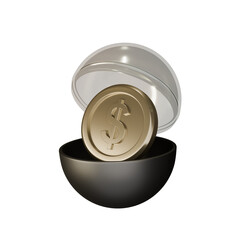 랜덤 뽑기 장난감 통에 들어 있는 골드 달러 동전