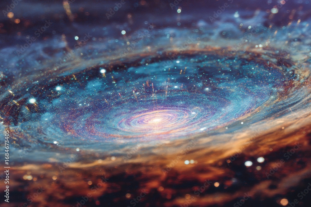 Poster psychedelic cosmic animation featuring an alien world with swirling colors and intricate patterns in