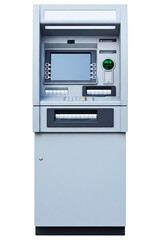 Front view of a generic automated teller machine for cash isolated on a transparent background