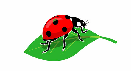 Fototapeta premium Vibrant ladybug with bold spots perched on a fresh green leaf, symbolizing nature and luck