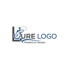 Naklejka premium Fishing lure logo design featuring a stylized fish hooked on a line, incorporated within the letter L.