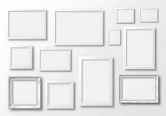 白壁のギャラリー、様々な額縁の静寂